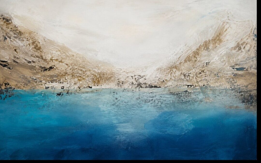 Cuadro abstracto Horizontes de Adriana Fernández, 130 × 75 cm, superficie con textura y relieve